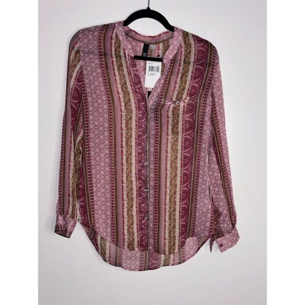 NWT KUT from the Kloth Women's Pink Floral Sheer Button-Up Shirt